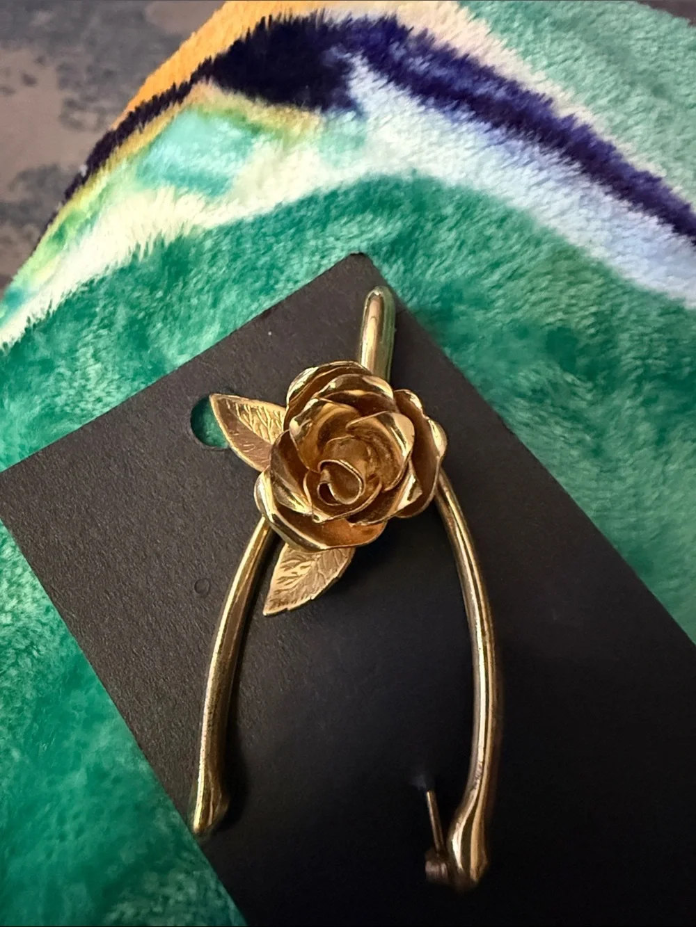 Coro Vintage 1950 Gold Rose Wishbone Brooch